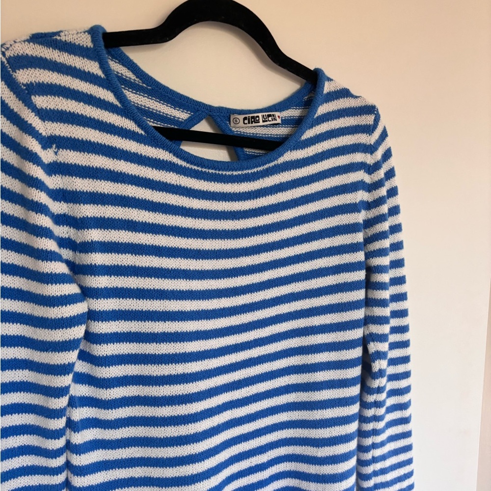 Striped Open-Back Mini Dress - Blue/White - Picture 12 of 12
